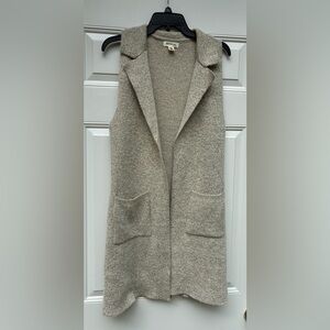 Monteau Sweater Vest Winter Womens S Gray Open Front Pockets Knit Collared